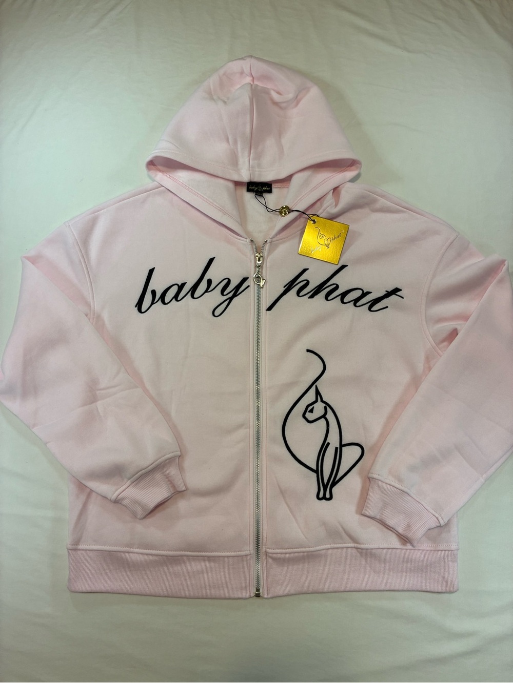 Baby Phat Pale Pink Zip Hoodie with Black Script & Cat